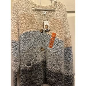 NWT JohnPaulRichard Womens Multi Stripe Button Front Eyelash Cardigan Sz M